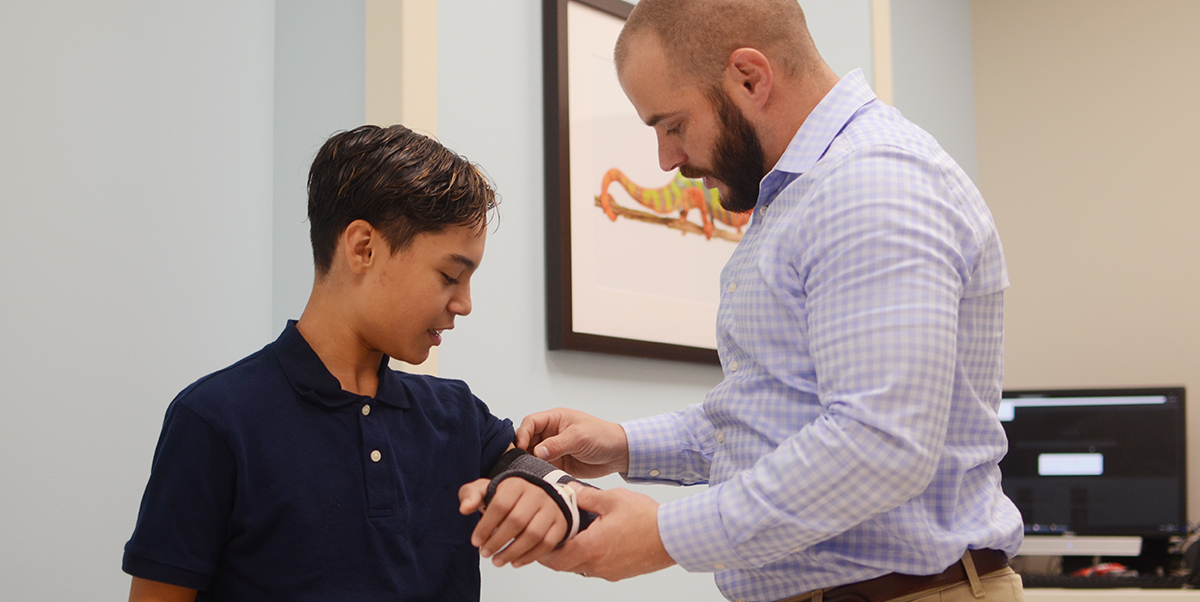 Patient in Fracture Clinic being evaluated.