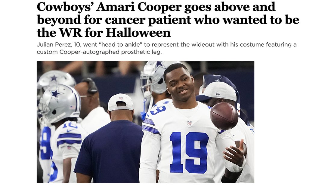 Dallas Morning News: Cowboys’ Amari Cooper goes above and beyond for cancer patient who wanted to be the WR for Halloween